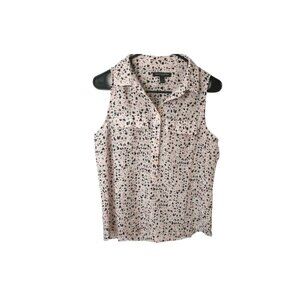 BananaRepublic BlushPink BlackLeopardPrint SleevelessButtonBlouse Women’sSPetite